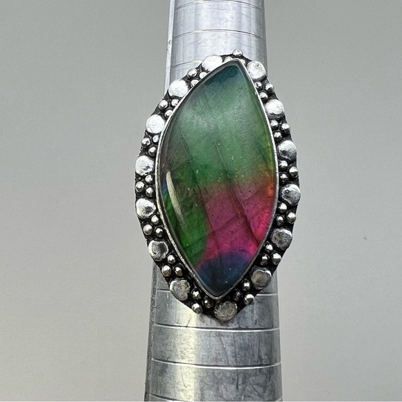 New Color Enhanced Labradorite Sterling Silver Overlay Ring Size 8 - Picture 5 of 9